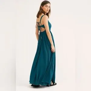 Free People | Dresses | Free People Yes Please Jewel Tone Blue Green Open  Back Maxi Dress | Poshmark